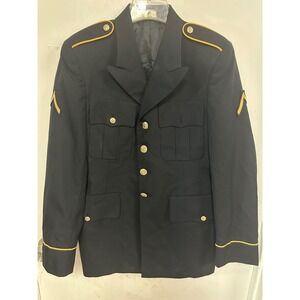 Vintage Mens Army Military Dress Uniform Jacket Black Gold Trim 36R